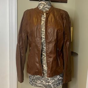 Used Kenneth Cole Reaction Brown Faux Leather Moto Jacket, XL
